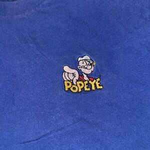 Blue Graphic Crop Top POPEYE HOMEMADE EMBROIDERED tee medium